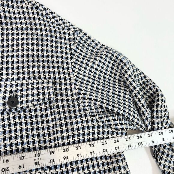 Zara Jacket Women's Medium Blue & White Button Down Houndstooth Raw Hemline - Picture 5 of 9